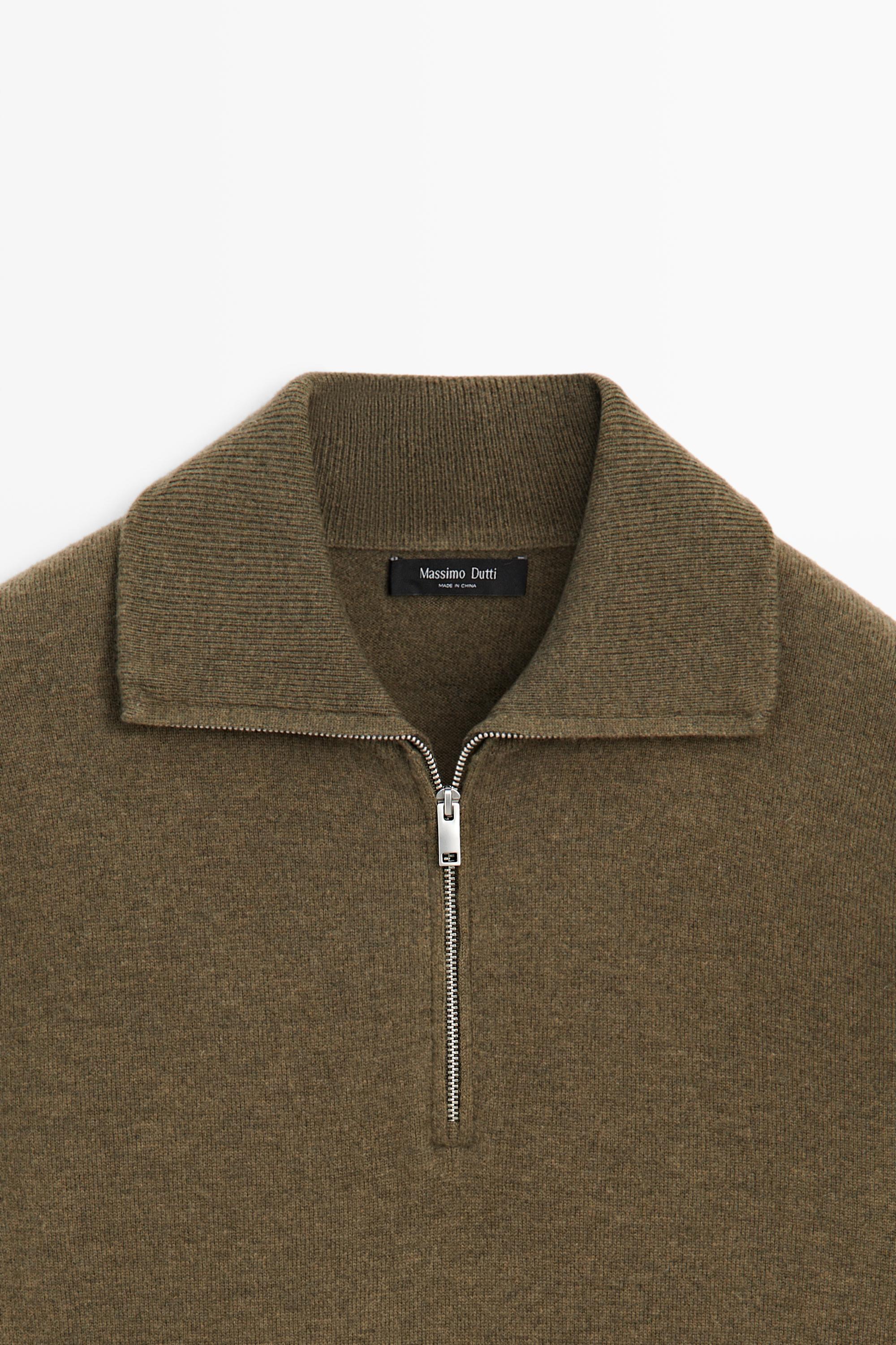 Mock neck zip-up knit sweater